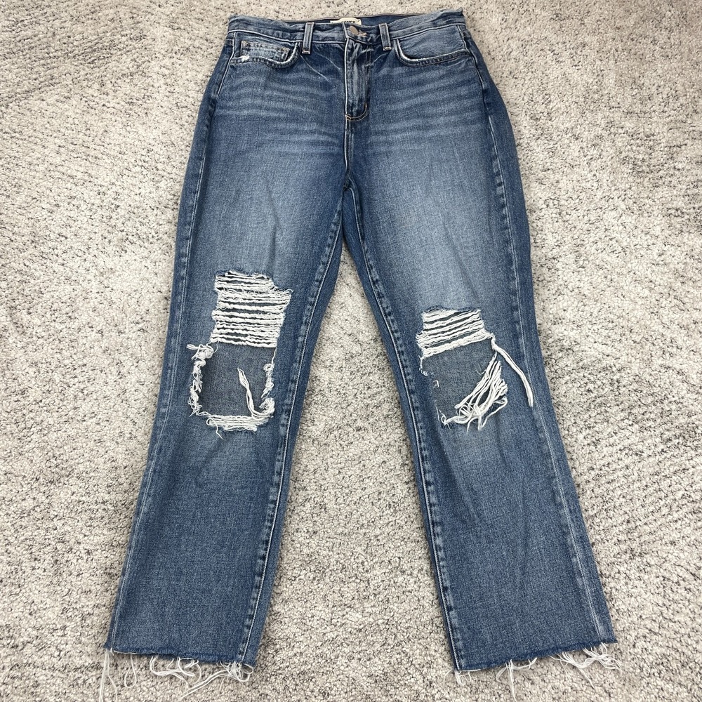L'Agence Jeans Womens 27 39x26 Adele Hi Rise Ripped Thrashed Destroyed Blue